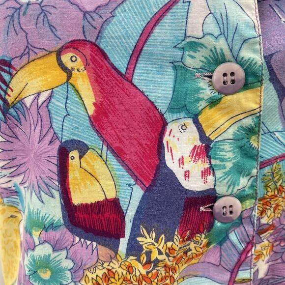 Vintage 80’s Tropical Parrot Print Indian Cotton Jumpsuit By Honors, Small - Picture 2 of 7